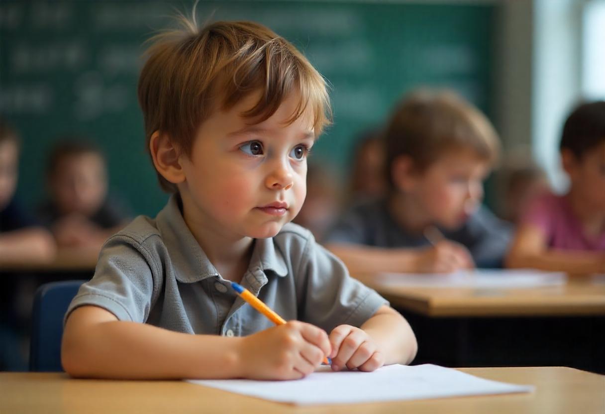 ילד בכיתה חושב
